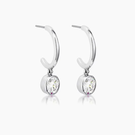 7mm Cz Silvertone Drop Hooplet Earrings - Earrings