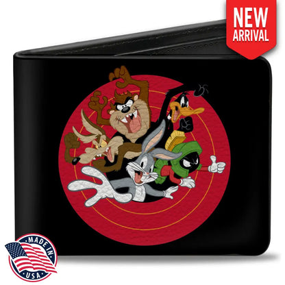 Bi-Fold Wallet - Looney Tunes 5-Character Bullseye Pose Black Bi-Fold Wallets