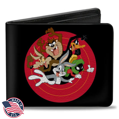 Bi-Fold Wallet - Looney Tunes 5-Character Bullseye Pose Black Bi-Fold Wallets