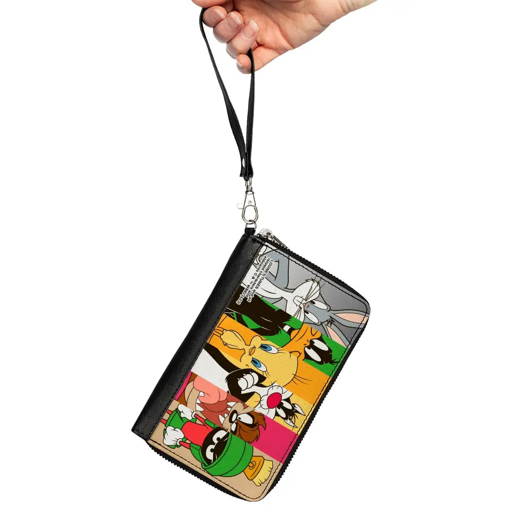 PU Zip Around Wallet Rectangle - Looney Tunes 6-Classic Character Blocks Multi Color Clutch Zip Around Wallets