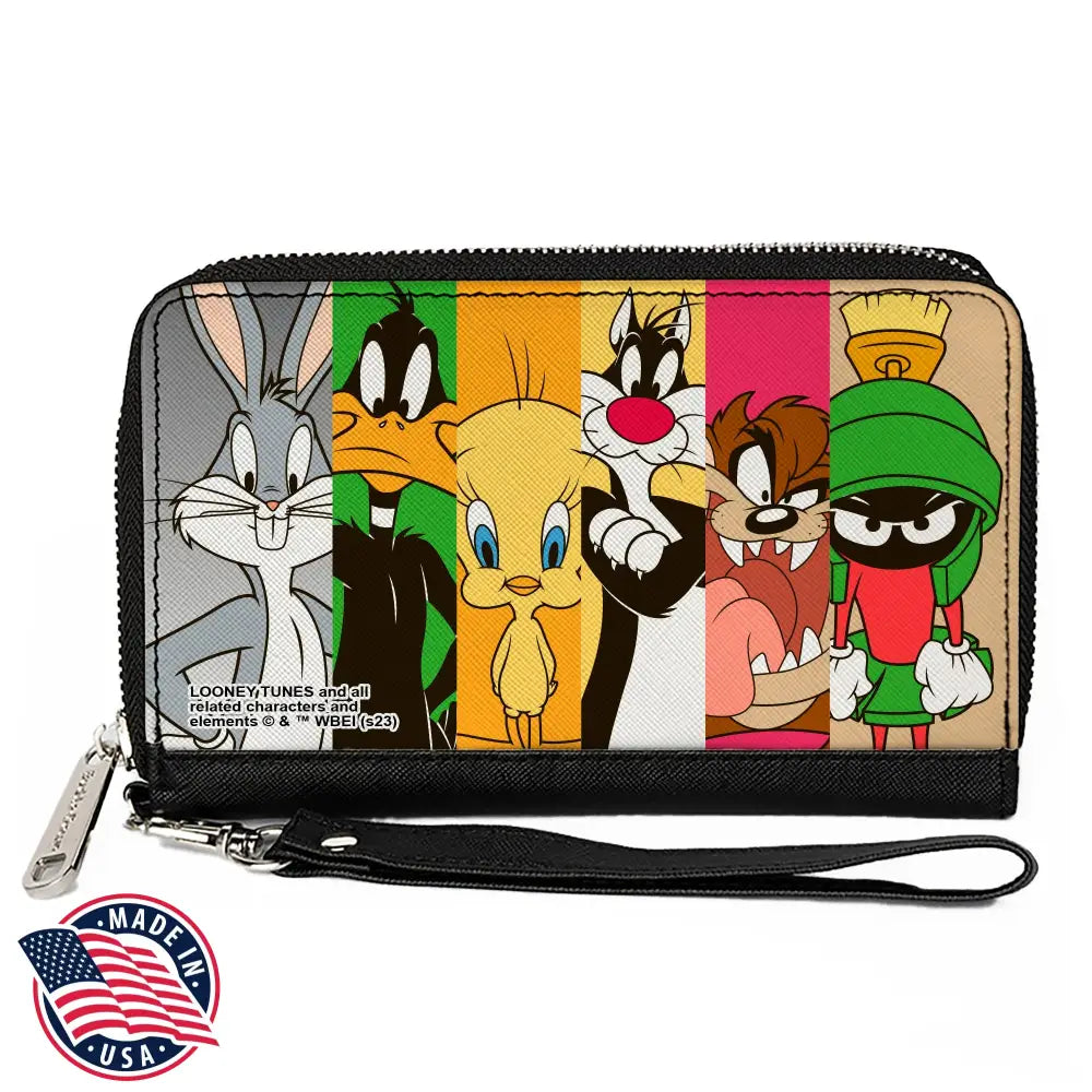 PU Zip Around Wallet Rectangle - Looney Tunes 6-Classic Character Blocks Multi Color Clutch Zip Around Wallets
