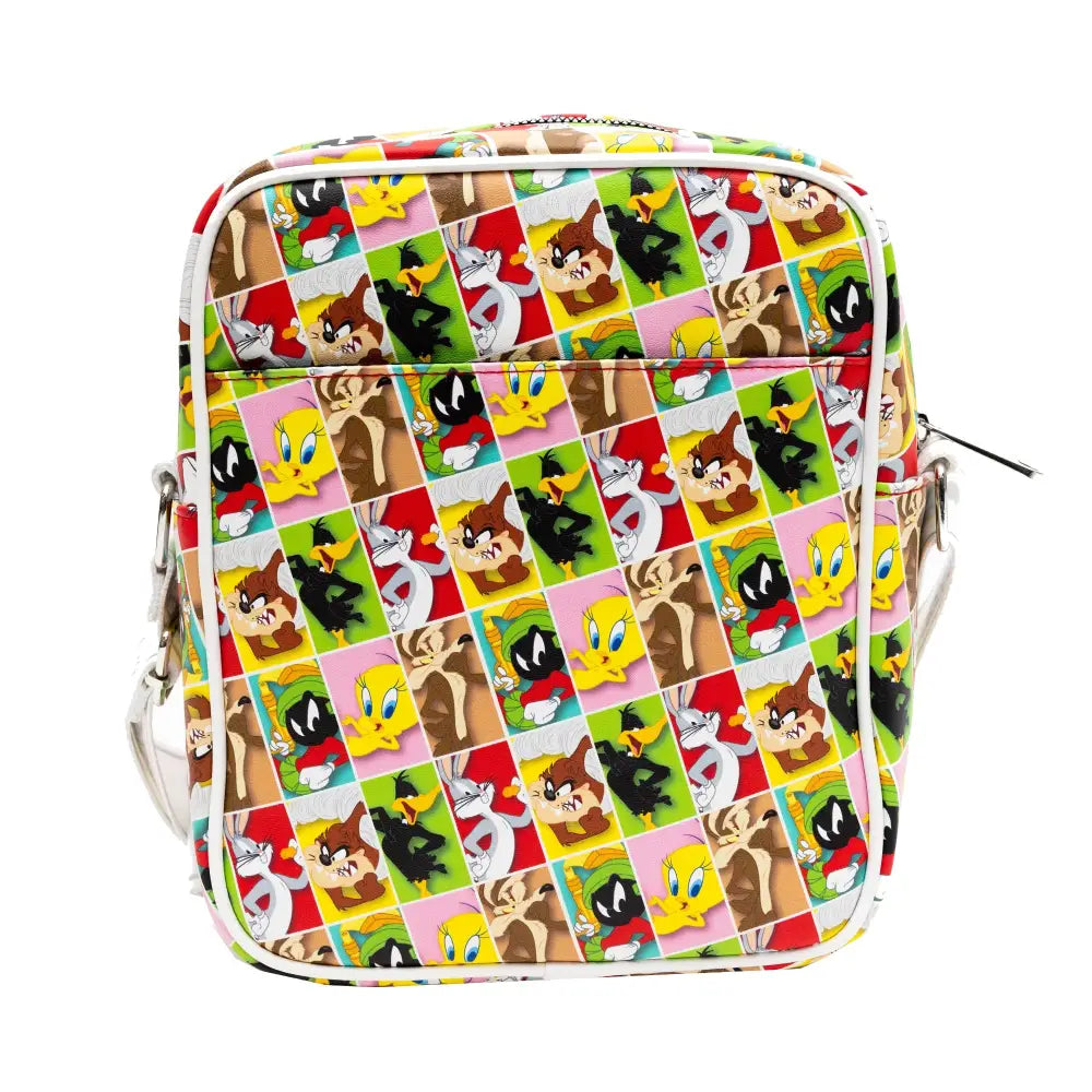 Looney Tunes Vegan Leather Crossbody Bag with Front and Back Zip Pocket Looney Tunes Bullseye Group Pose and Character