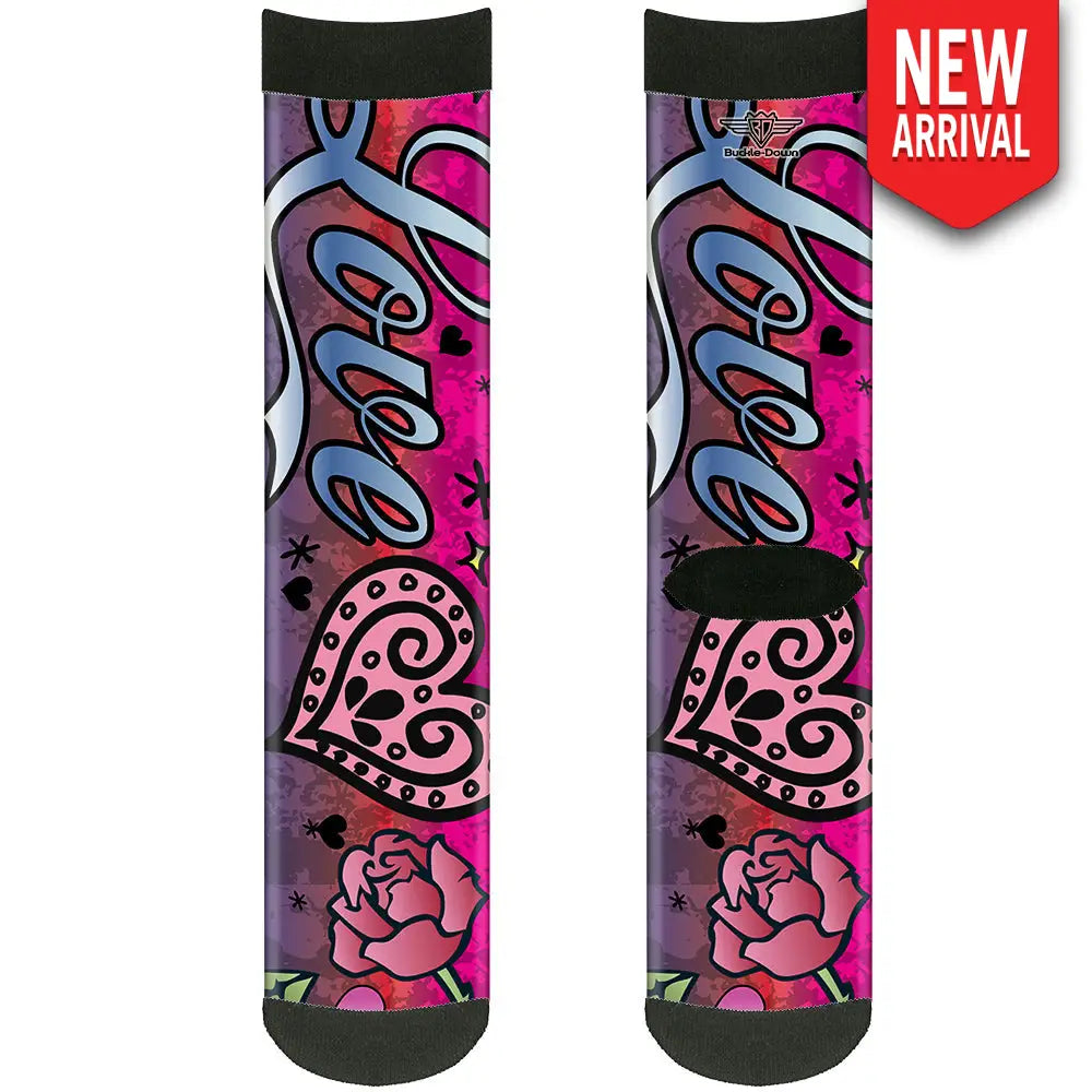 Sock Pair - Polyester - Love Love Pink - CREW Socks