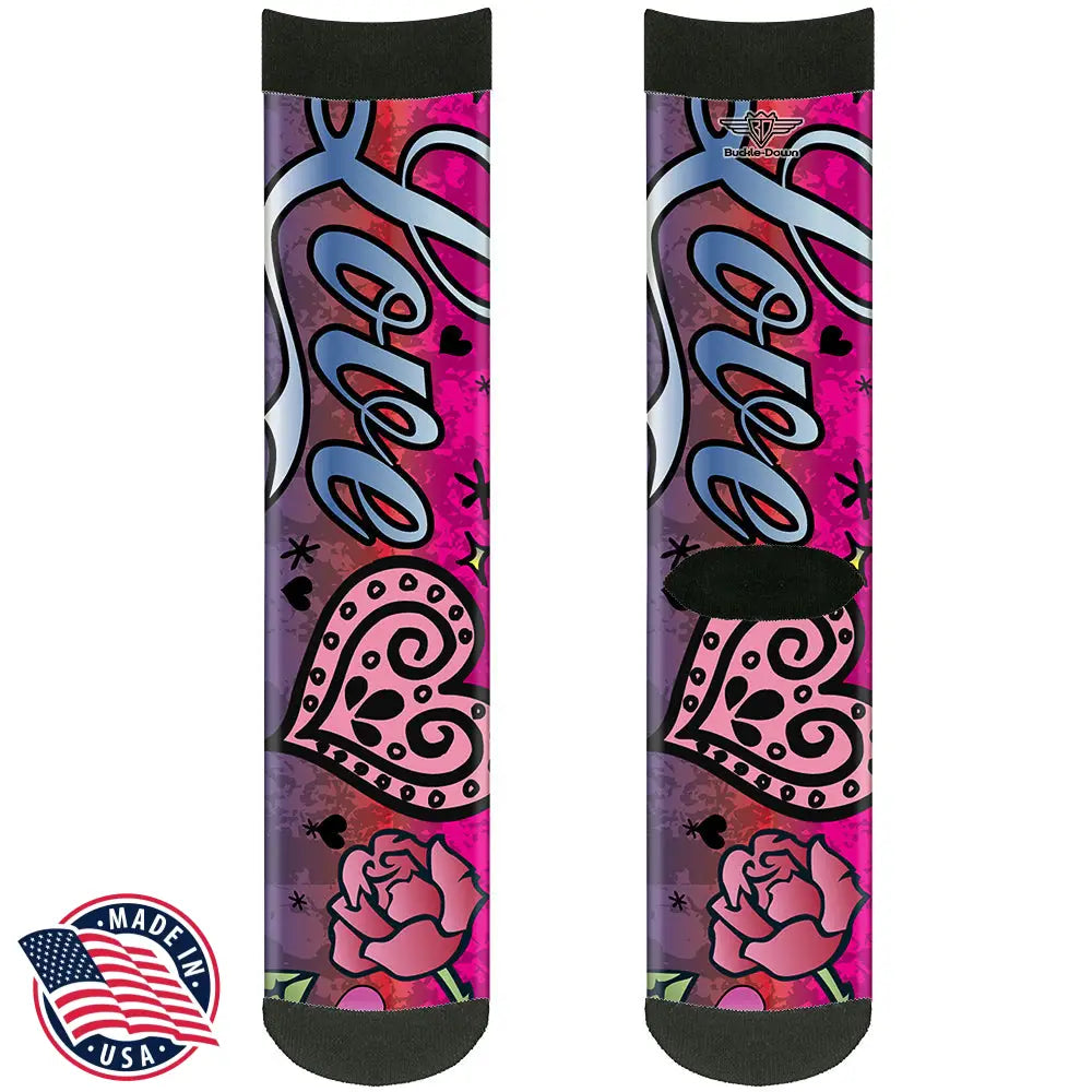 Sock Pair - Polyester - Love Love Pink - CREW Socks