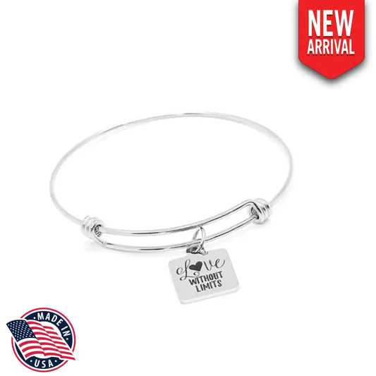Stainless Steel Love Without Limits Bracelet Square Charm Jewelry Inspirational Gift Motivational Quote Bangle Positive