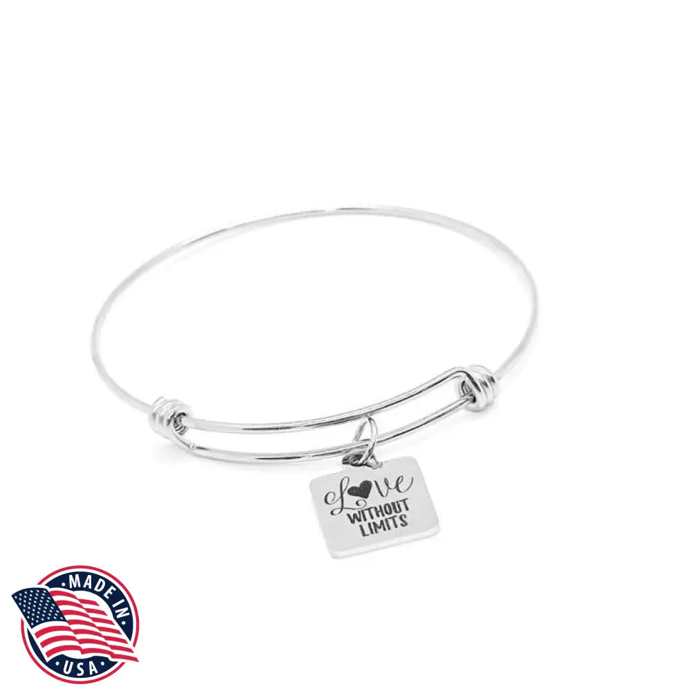 Stainless Steel Love Without Limits Bracelet Square Charm Jewelry Inspirational Gift Motivational Quote Bangle Positive