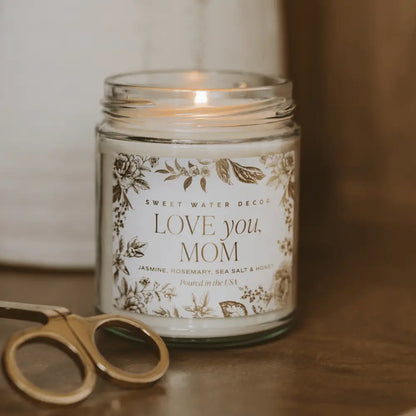 Love You Mom Soy Candle - Clear Patterned Jar - 9 oz - Candles