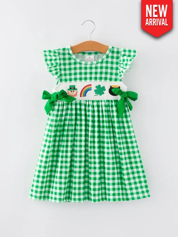 St. Patrick’s Day Girls Shamrock Smocking Embroidery Dress Dress