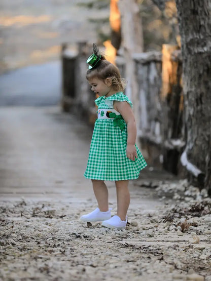 St. Patrick’s Day Girls Shamrock Smocking Embroidery Dress Dress