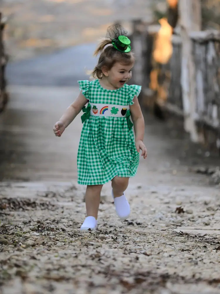 St. Patrick’s Day Girls Shamrock Smocking Embroidery Dress Dress