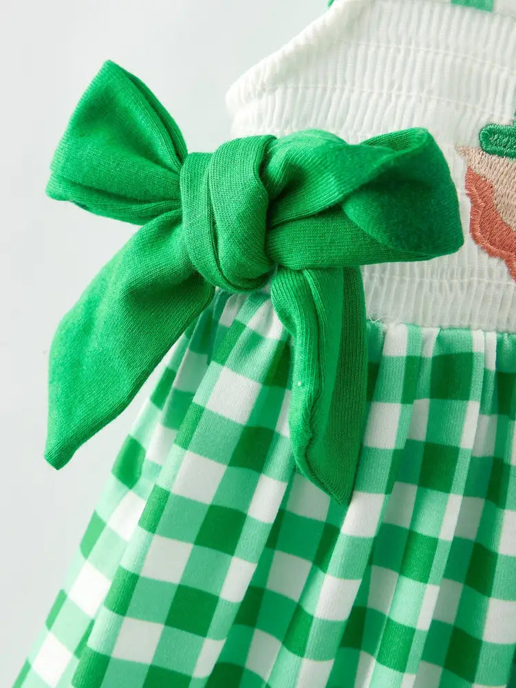 St. Patrick’s Day Girls Shamrock Smocking Embroidery Dress Dress