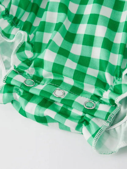 St. Patrick’s Day Shamrock Smocking Embroidered Plaid Baby Girls Romper Romper