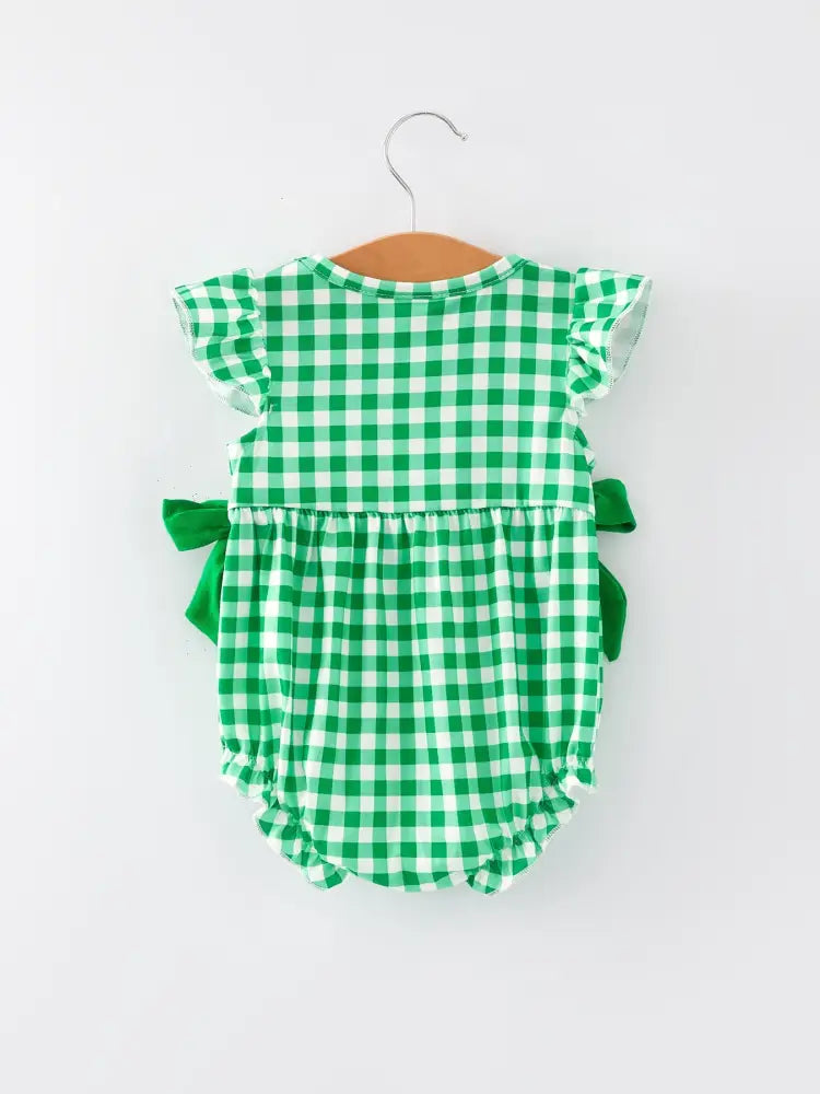 St. Patrick’s Day Shamrock Smocking Embroidered Plaid Baby Girls Romper Romper