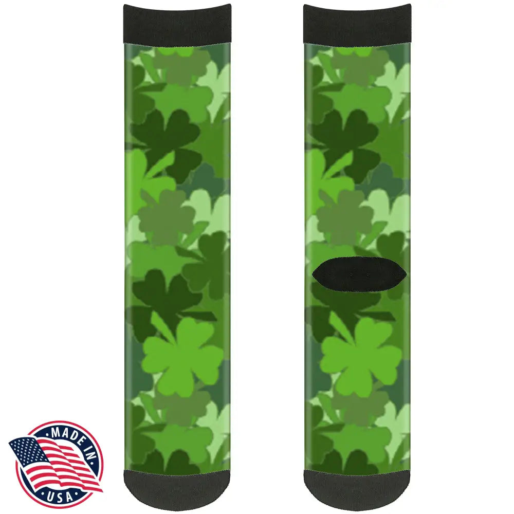 Sock Pair - Polyester - St. Pat’s Stacked Shamrocks Greens - CREW Socks