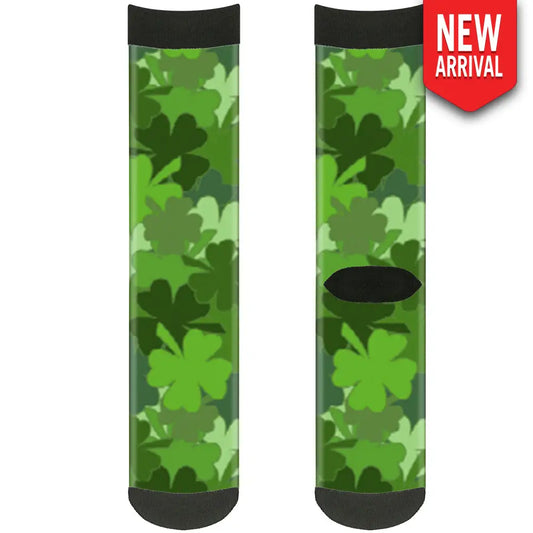 Sock Pair - Polyester - St. Pat’s Stacked Shamrocks Greens - CREW Socks