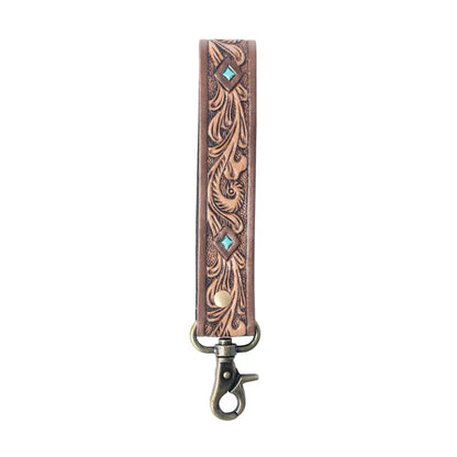 Myra Spirit Stone Handtooled Leather Keyfob in Mahogany Brown - Mahogany Brown - Gifts & Accessories