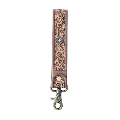 Myra Spirit Stone Handtooled Leather Keyfob in Mahogany Brown - Mahogany Brown - Gifts & Accessories