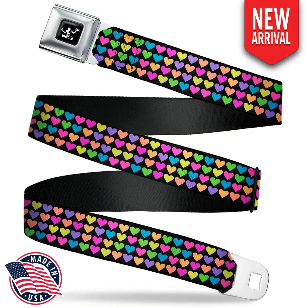 Spirit of Detroit Logo Full Color Black/White Seatbelt Belt - Mini Hearts Black/Multi Neon Webbing Seatbelt Belts