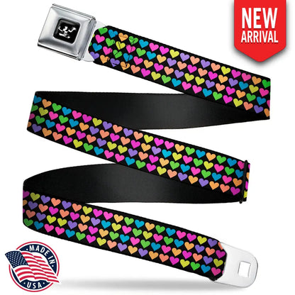 Spirit of Detroit Logo Full Color Black/White Seatbelt Belt - Mini Hearts Black/Multi Neon Webbing Seatbelt Belts