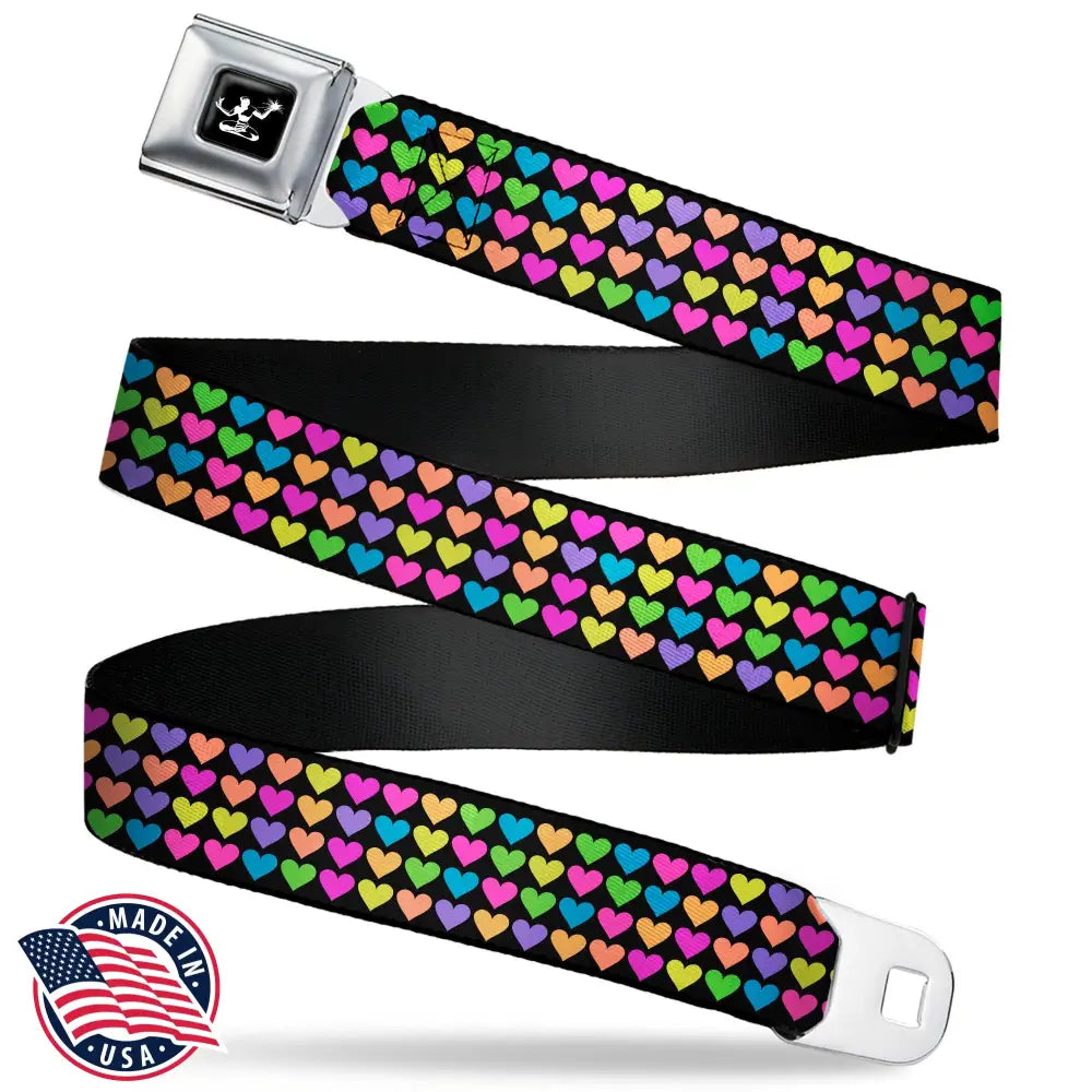 Spirit of Detroit Logo Full Color Black/White Seatbelt Belt - Mini Hearts Black/Multi Neon Webbing Seatbelt Belts