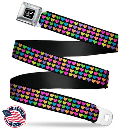 Spirit of Detroit Logo Full Color Black/White Seatbelt Belt - Mini Hearts Black/Multi Neon Webbing Seatbelt Belts