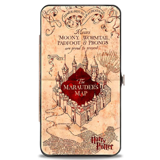 Hinged Wallet - Hogwarts School THE MARAUDER’S MAP Tan Reds Hinged Wallets