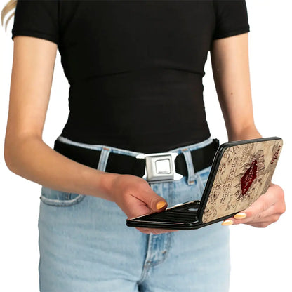 Hinged Wallet - Hogwarts School THE MARAUDER’S MAP Tan Reds Hinged Wallets
