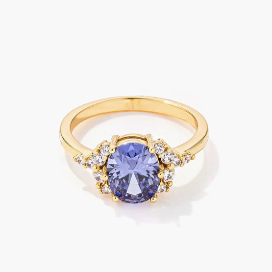 3ct. Gold Plated Oval Tanzanite CZ Engagement Ring - Rings