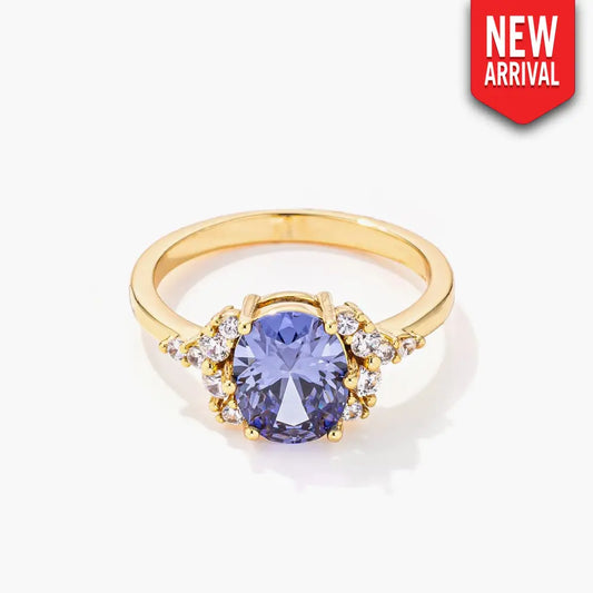 3ct. Gold Plated Oval Tanzanite CZ Engagement Ring - Rings