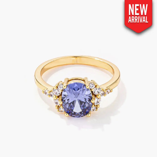 3ct. Gold Plated Oval Tanzanite CZ Engagement Ring - Rings