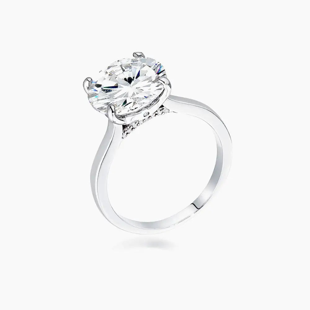 5Ct Rhodium Britney Round Solitaire Engagement Ring - Rings