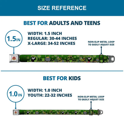 Looney Tunes Logo Full Color White Seatbelt Belt - Marvin the Martian & K-9 Poses/Clovers Greens Webbing Seatbelt Belts