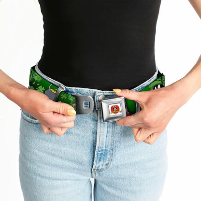 Looney Tunes Logo Full Color White Seatbelt Belt - Marvin the Martian & K-9 Poses/Clovers Greens Webbing Seatbelt Belts