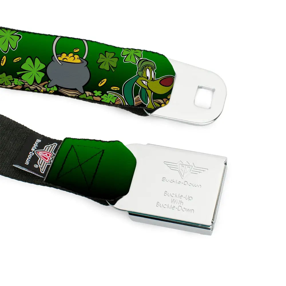 Looney Tunes Logo Full Color White Seatbelt Belt - Marvin the Martian & K-9 Poses/Clovers Greens Webbing Seatbelt Belts