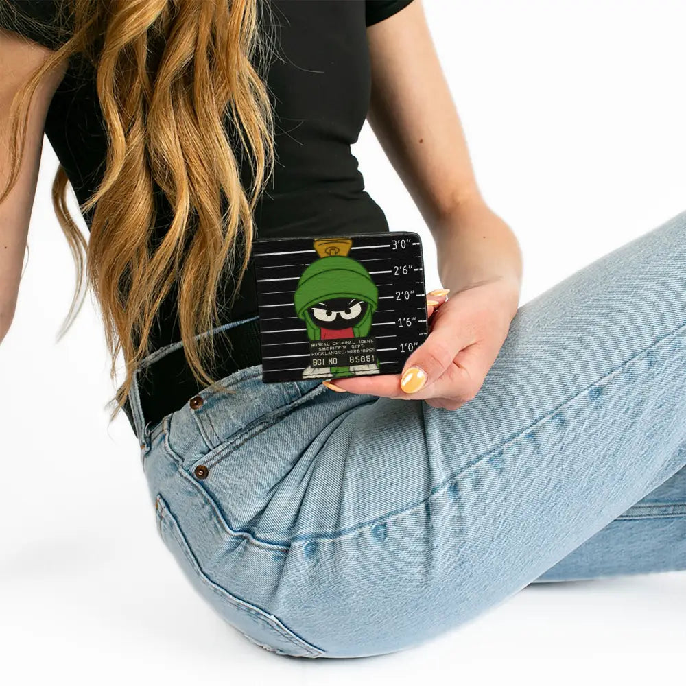 Bi-Fold Wallet - Marvin the Martian ROCKLAND CO Mug Shot Black White Bi-Fold Wallets
