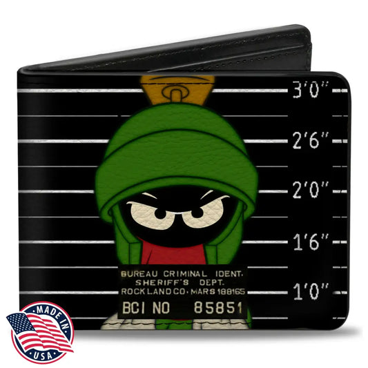 Bi-Fold Wallet - Marvin the Martian ROCKLAND CO Mug Shot Black White Bi-Fold Wallets
