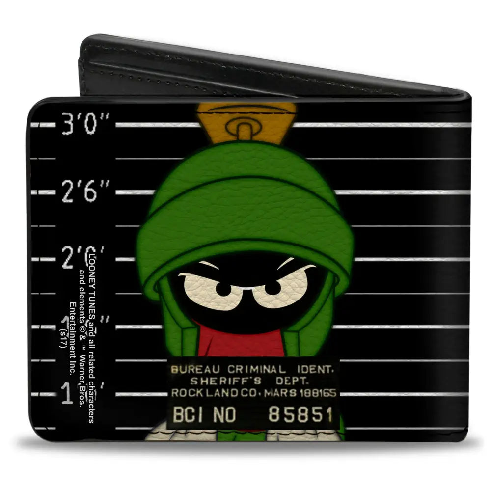 Bi-Fold Wallet - Marvin the Martian ROCKLAND CO Mug Shot Black White Bi-Fold Wallets