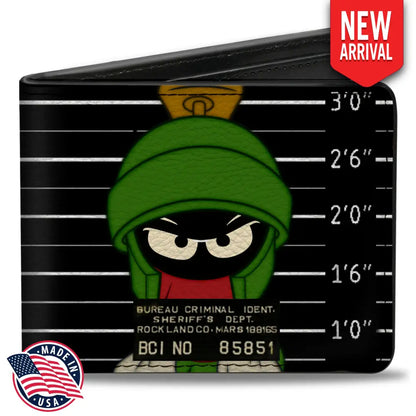 Bi-Fold Wallet - Marvin the Martian ROCKLAND CO Mug Shot Black White Bi-Fold Wallets