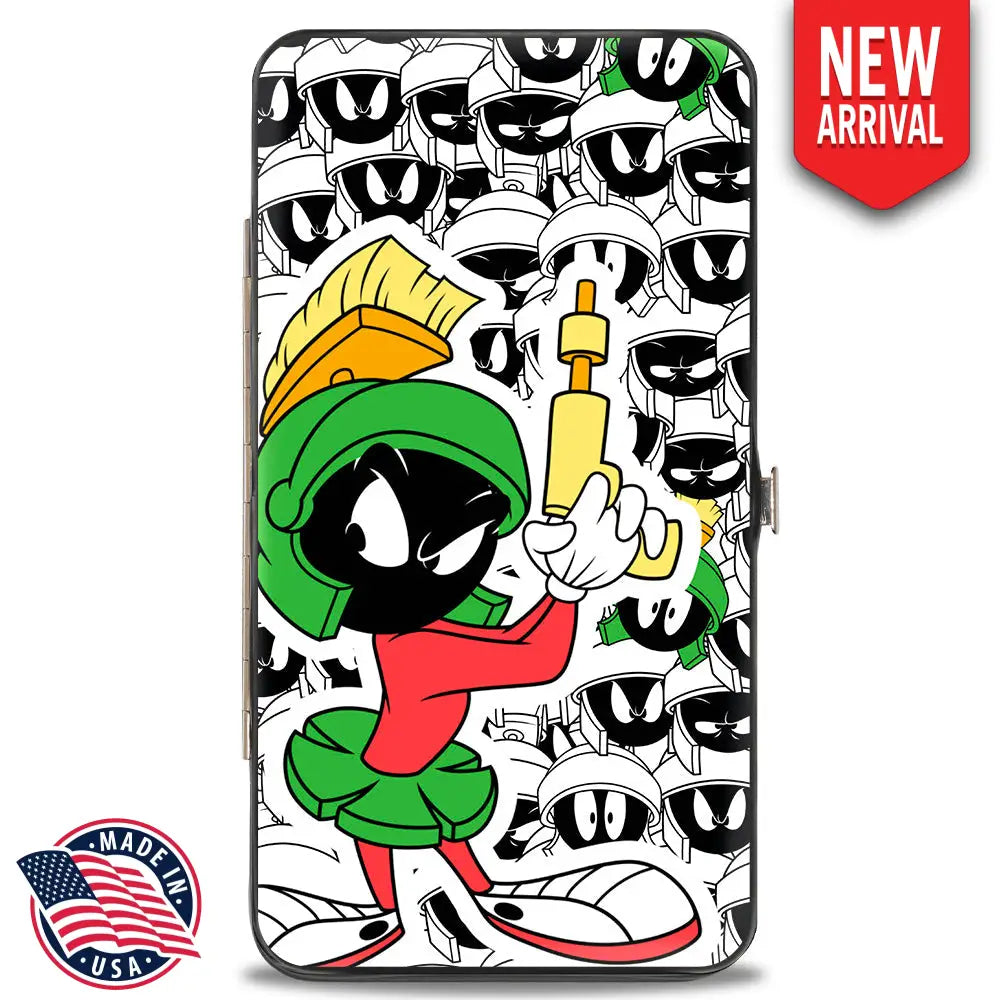 Hinged Wallet - Marvin the Martian Ray Gun Pose Expressions Stacked PORTRAIT White Black Multi Color Hinged Wallets
