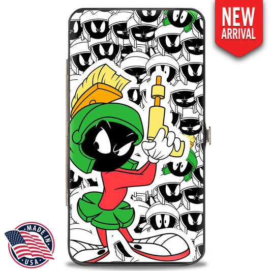 Hinged Wallet - Marvin the Martian Ray Gun Pose Expressions Stacked PORTRAIT White Black Multi Color Hinged Wallets