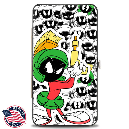 Hinged Wallet - Marvin the Martian Ray Gun Pose Expressions Stacked PORTRAIT White Black Multi Color Hinged Wallets