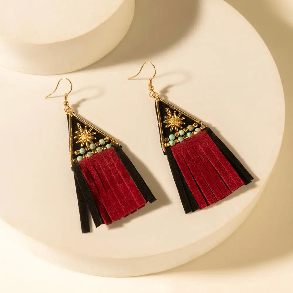 Myra Mesa Crest Tassel Earrings in Saddle Tan - Saddle Tan - JEWELLRY