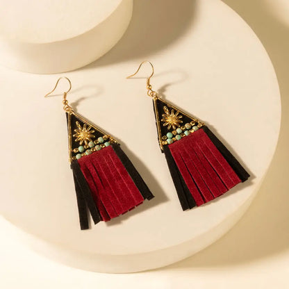 Myra Mesa Crest Tassel Earrings in Saddle Tan - Saddle Tan - JEWELLRY