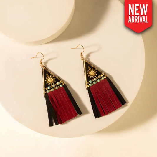 Myra Mesa Crest Tassel Earrings in Saddle Tan - Saddle Tan - JEWELLRY