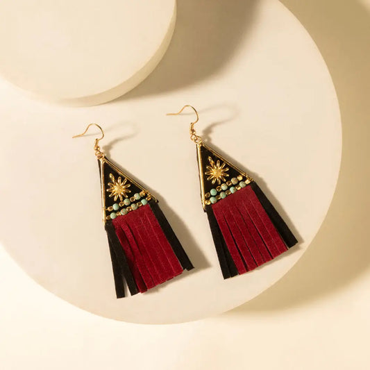 Myra Mesa Crest Tassel Earrings in Saddle Tan - Saddle Tan - JEWELLRY