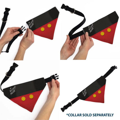 Pet Bandana - Mickey Mouse Buttons Black/Red - Pet Bandanas