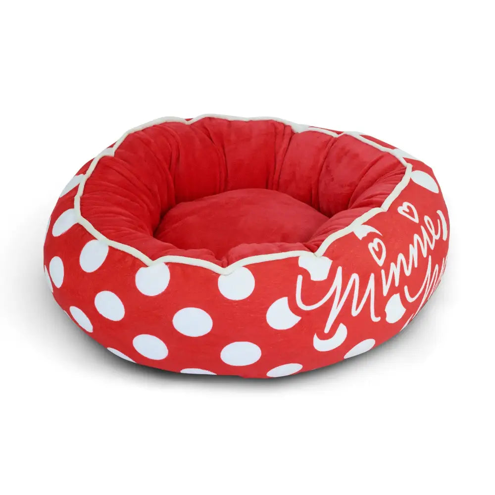 Donut Pet Bed - MINNIE MOUSE Script and Polka Dot Red/White - Pet Beds
