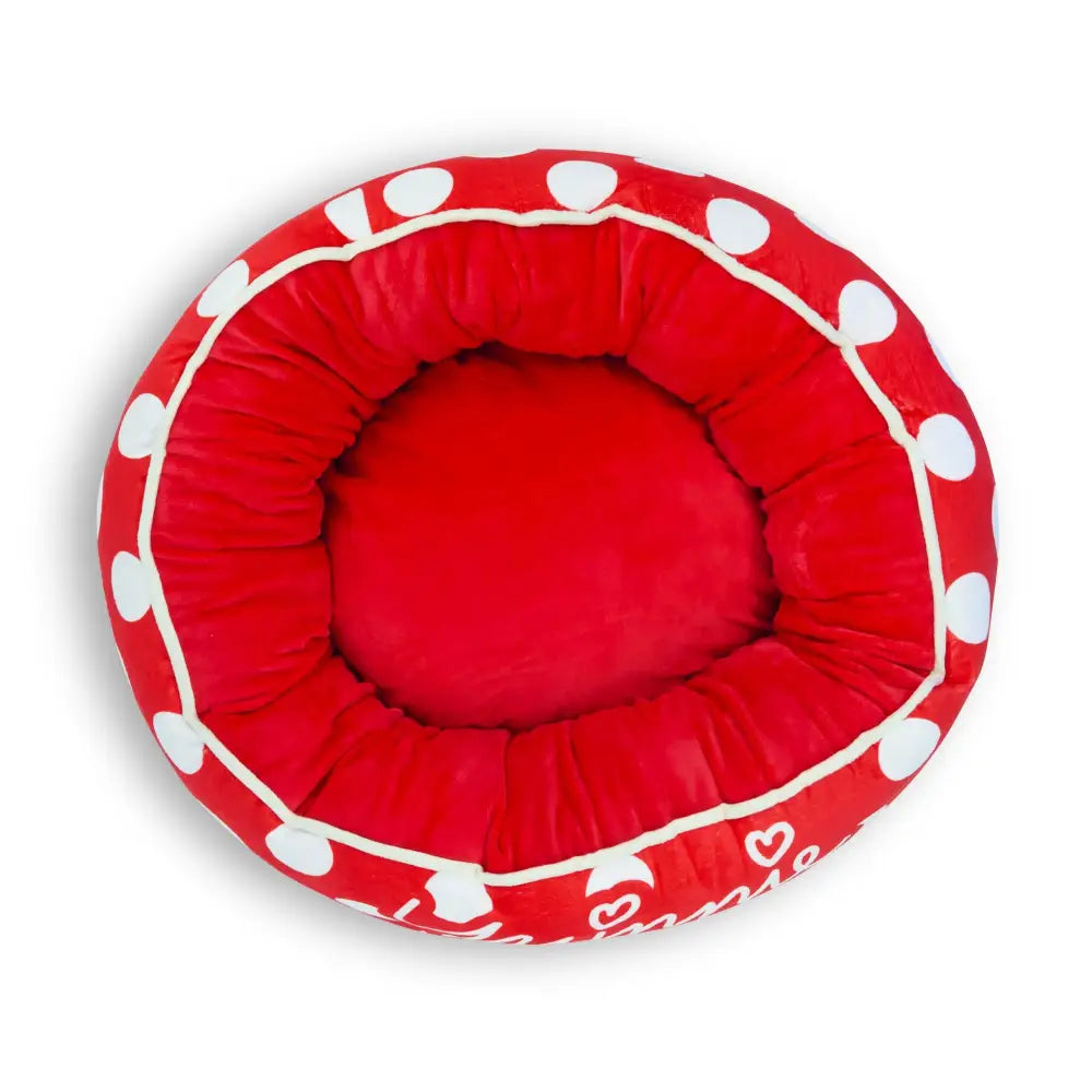Donut Pet Bed - MINNIE MOUSE Script and Polka Dot Red/White - Pet Beds
