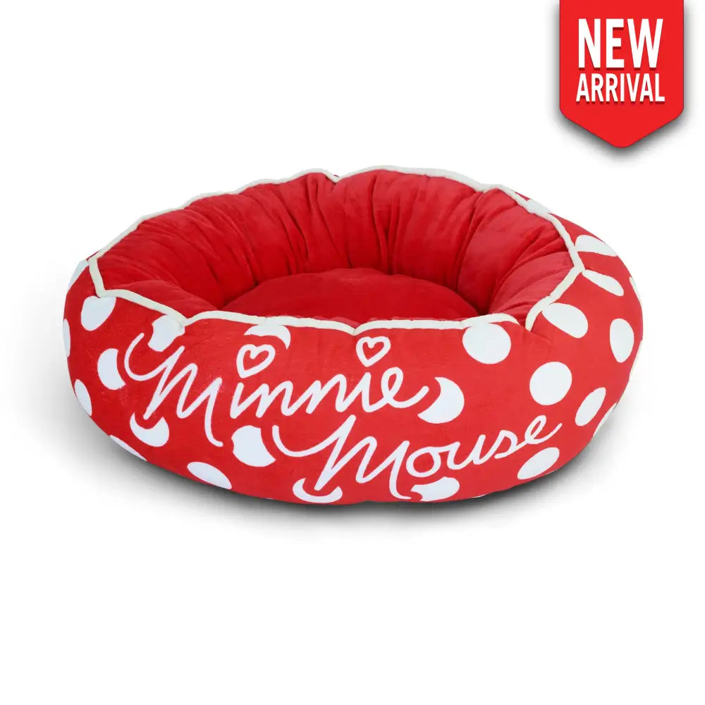 Donut Pet Bed - MINNIE MOUSE Script and Polka Dot Red/White - Pet Beds