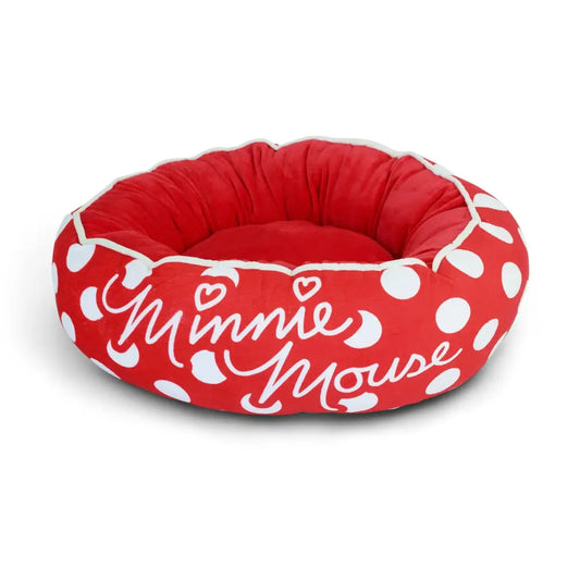 Donut Pet Bed - MINNIE MOUSE Script and Polka Dot Red/White - Pet Beds